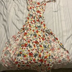 Lulu's Floral Maxi Dress in Red, Yellow, and Green